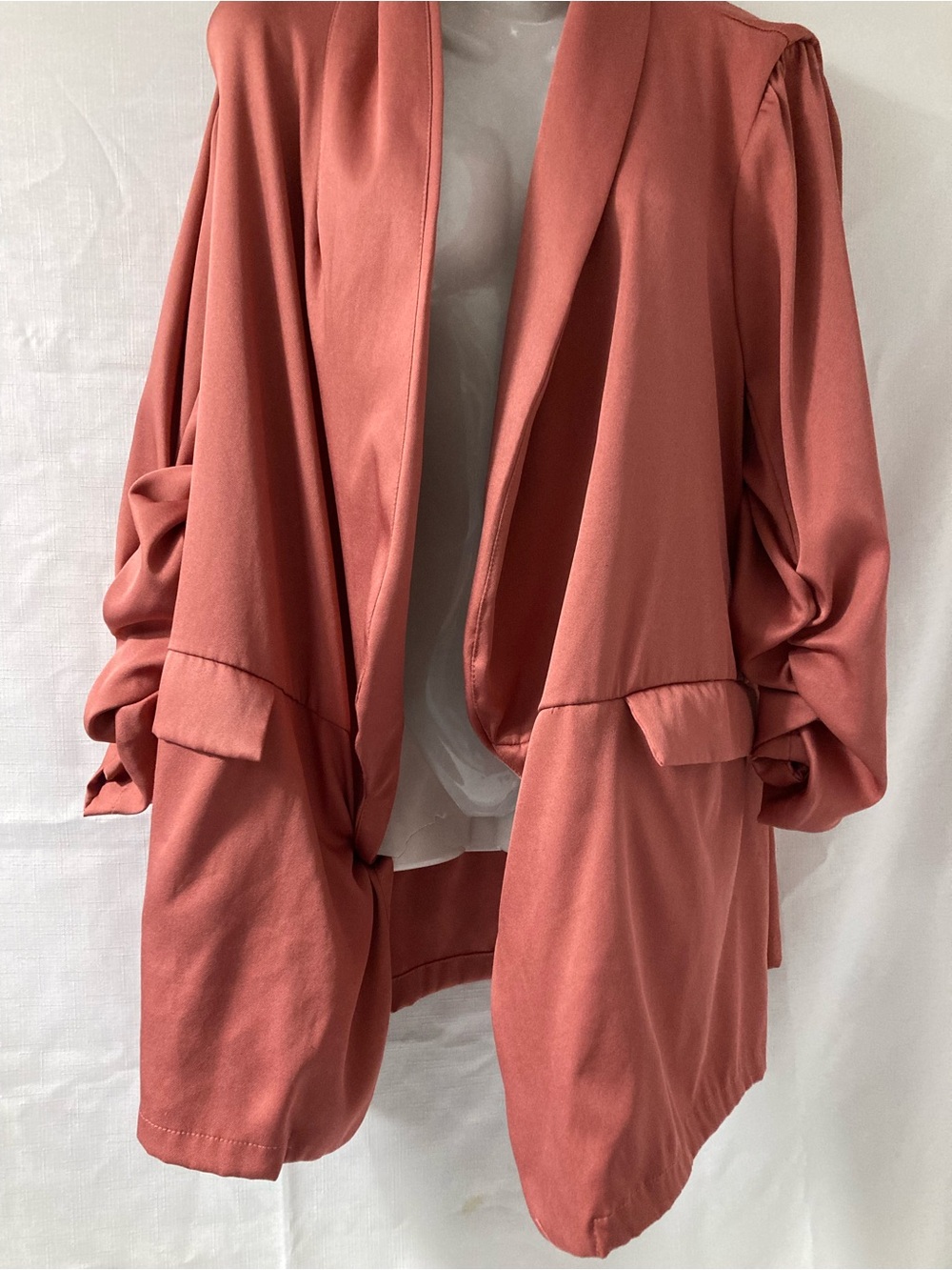 SHEIN Curve Orange Ruched Sleeve Open Front Blazer 4XL